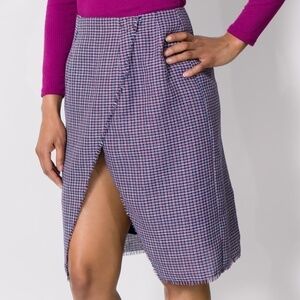 Shell N Wrap Tweed Fringe Knee Pencil Skirt Red S Work Office Preppy Classic
